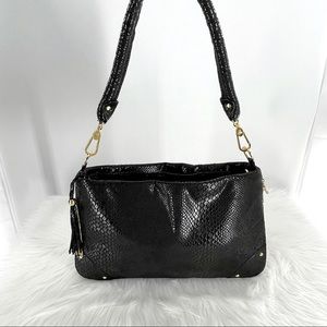 JM Large Faux Snake Skin Black Expandable Purse/Tote